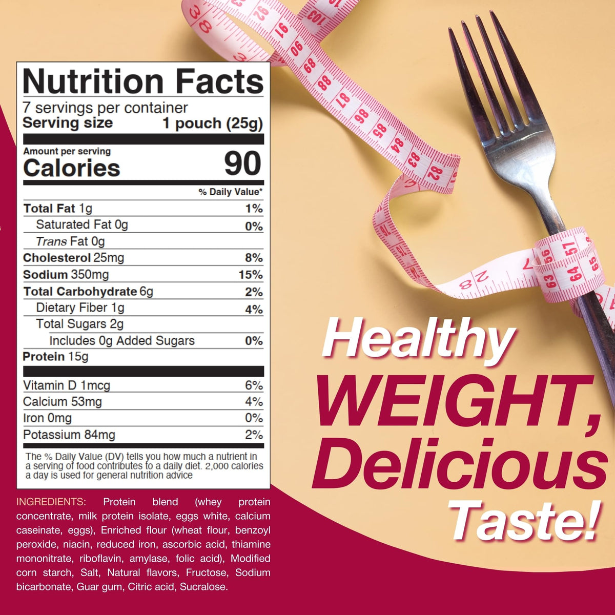 Nutrition label on ProtiDIET pancake mix highlighting protein content.