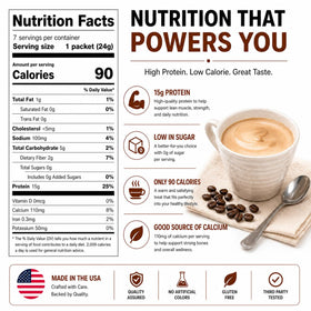 ProtiFit decaf cappuccino cup image, creamy beverage for relaxing moments.