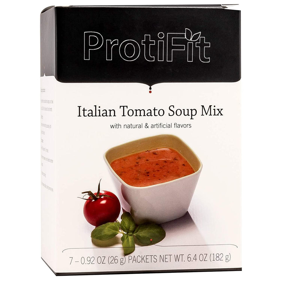 ProtiFit Italian Tomato high protein soup pack for quick meals.