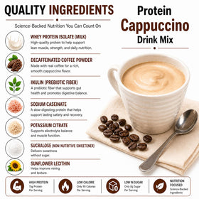 ProtiFit powder being poured into a mug, ready in seconds.