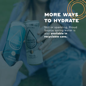 Label highlights naturally occurring minerals and alkaline filtration in Proud Source water.