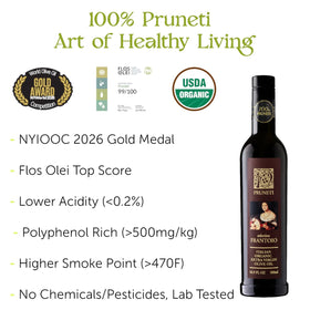 Pruneti Frantoio olive oil label — origin and organic quality for shoppers