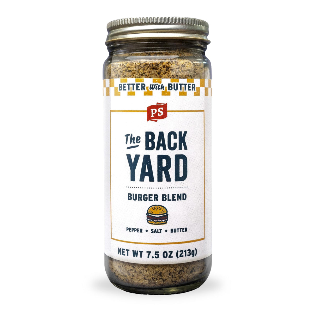PS Seasoning Backyard Burger Seasoning bottle highlighted for buttery flavor and versatility