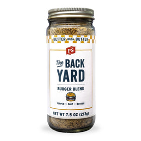 PS Seasoning Backyard Burger Seasoning bottle highlighted for buttery flavor and versatility