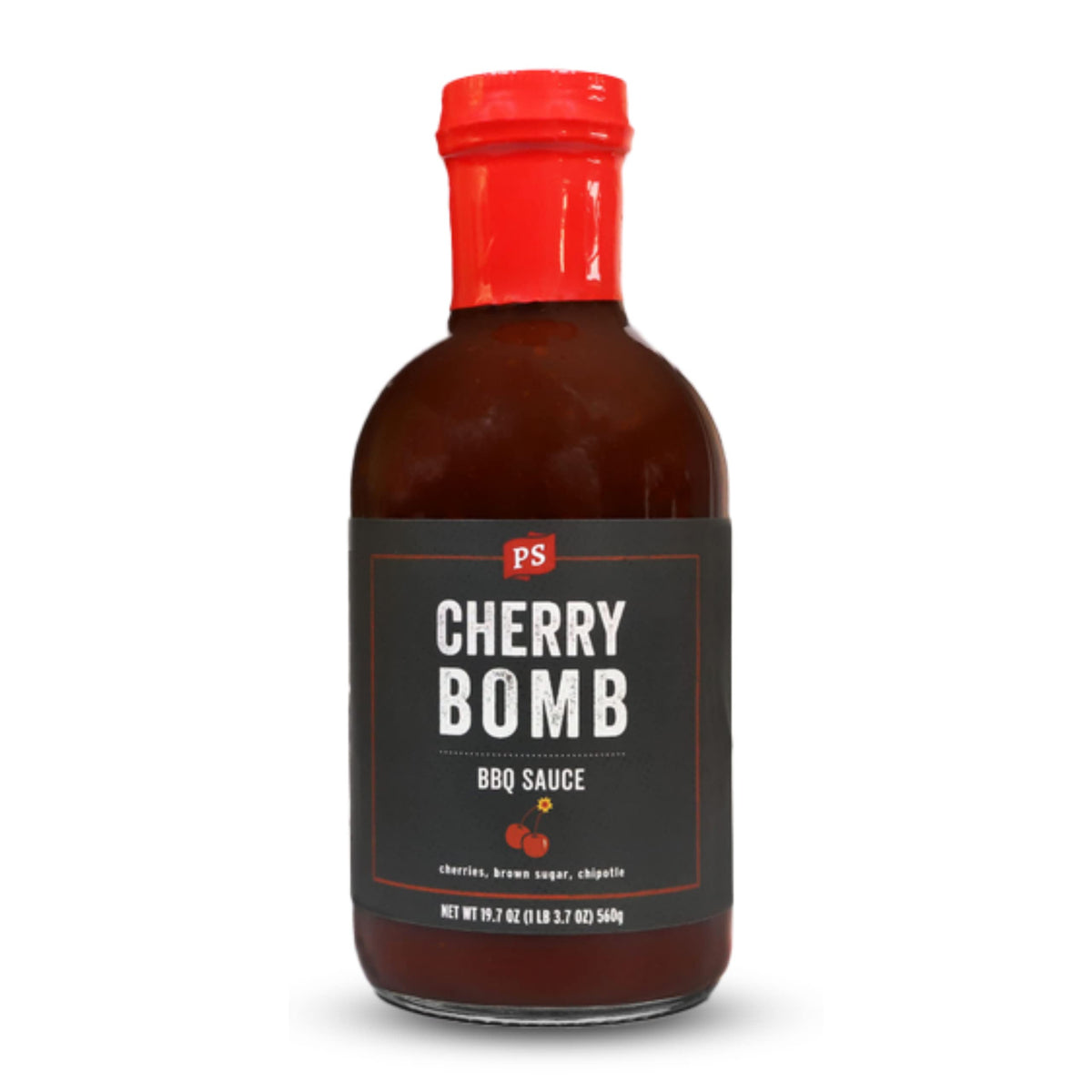 PS Seasoning Cherry Bomb bottle close-up with real cherry bits for balanced glaze