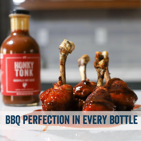 Pouring Honky Tonk sauce for glaze and dip.