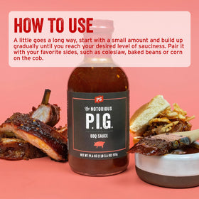 Glazed PS Seasoning Notorious P.I.G. sauce on ribs for flavorful finish