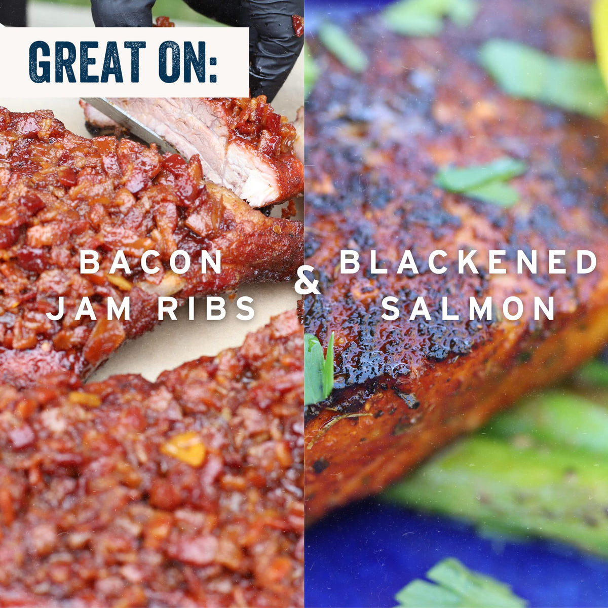 Baby back ribs on grill with Notorious P.I.G. rub creating caramelized glaze