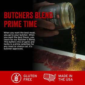 PS Seasoning Prime Time Butchers Blend on prime rib; infuses juices as it roasts.