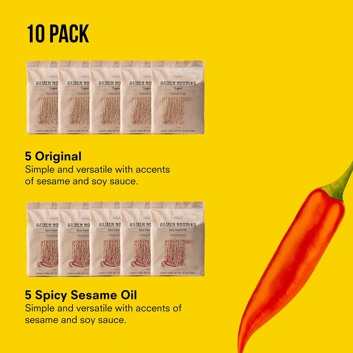 Public Goods ramen ready in minutes conveys convenient vegan instant ramen.