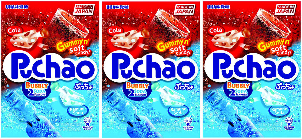 Puchao Gummy n' Soft Candy cola flavor gummies for snacks and sharing.