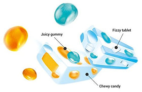 Puchao Gummy n' Soft Candy three-pack packaging for on-the-go snacks.