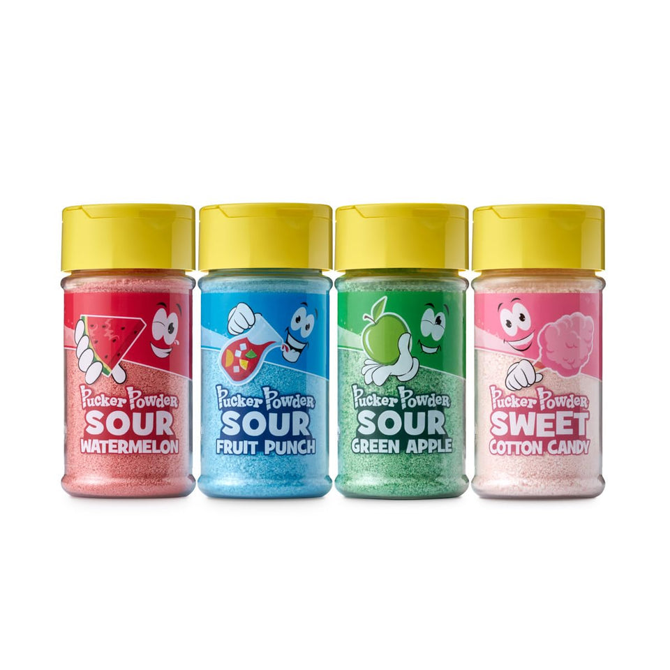 Pucker Powder dessert topping assortment pack for ice cream adds vibrant flavor.