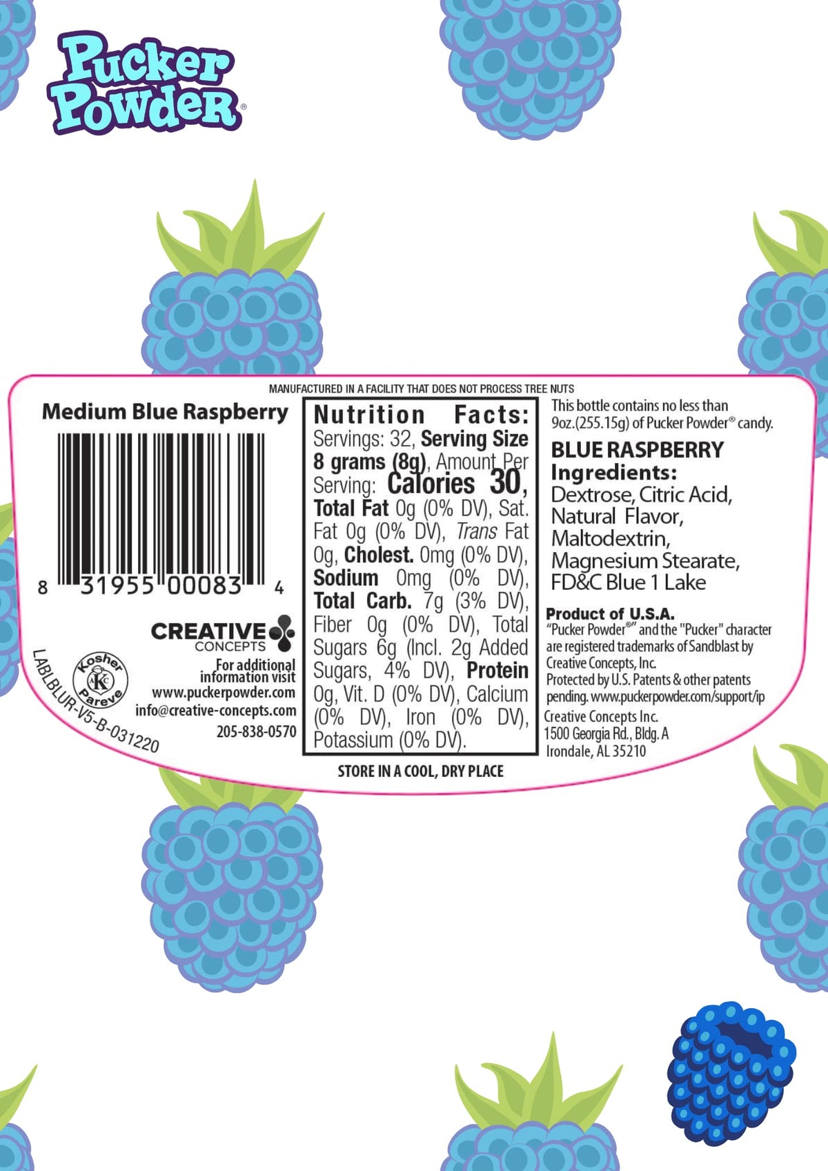Pucker Powder blue raspberry dust sprinkled on ice cream or baked goods