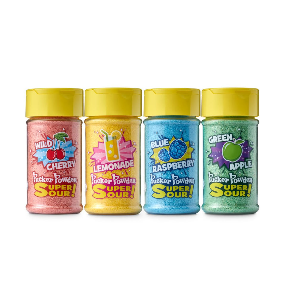 Pucker Powder Super SOUR Lemonade bottle adds tangy color to desserts.