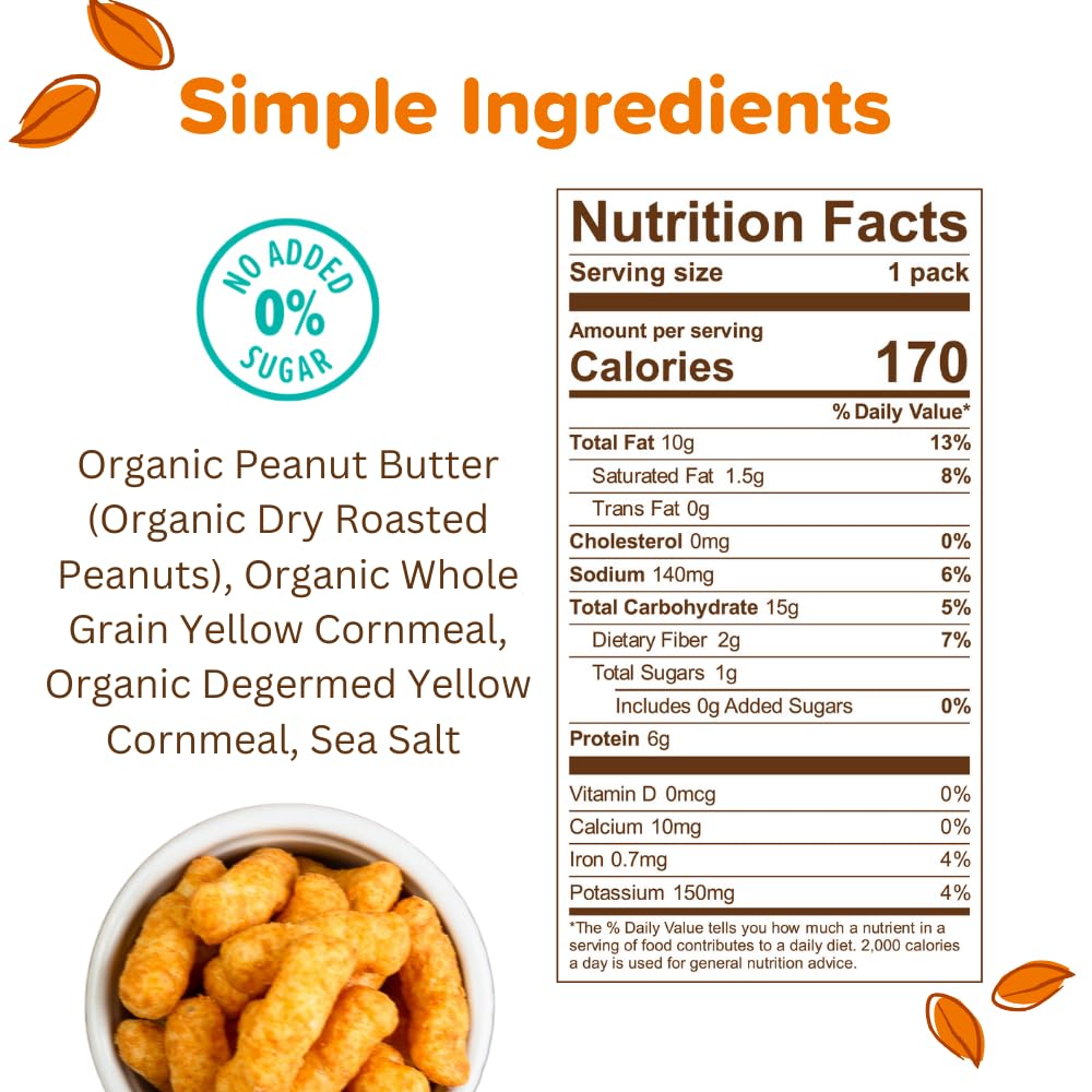 Puffworks Original Peanut Butter Puffs no added sugar close-up suggests clean snacking