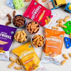 Puffworks Original Peanut Butter Puffs no artificial flavors icon and simple ingredients