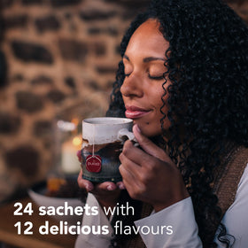 Pukka cinnamon-orange tea close-up highlights warming spice for cozy moments.