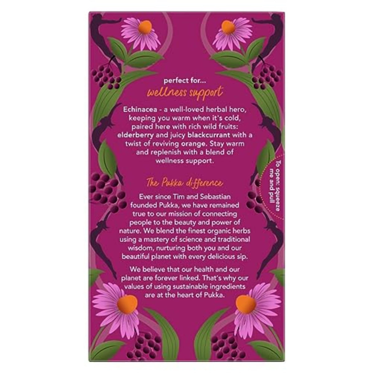 Brewing Pukka Elderberry & Echinacea tea in a cup for a soothing, caffeine-free break.