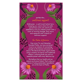 Brewing Pukka Elderberry & Echinacea tea in a cup for a soothing, caffeine-free break.