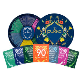 Pukka Luxury Tea Sampler box front showing six flavors for daily wellness