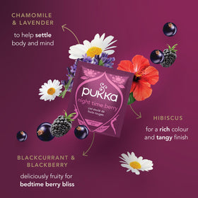Pukka Night Time Berry steeping in hot water releasing fruity notes.