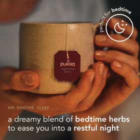 Pukka Night Time Berry tea being steeped for a relaxing night.