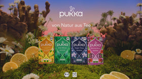 Pukka Night Time tea box front features logos and product details.