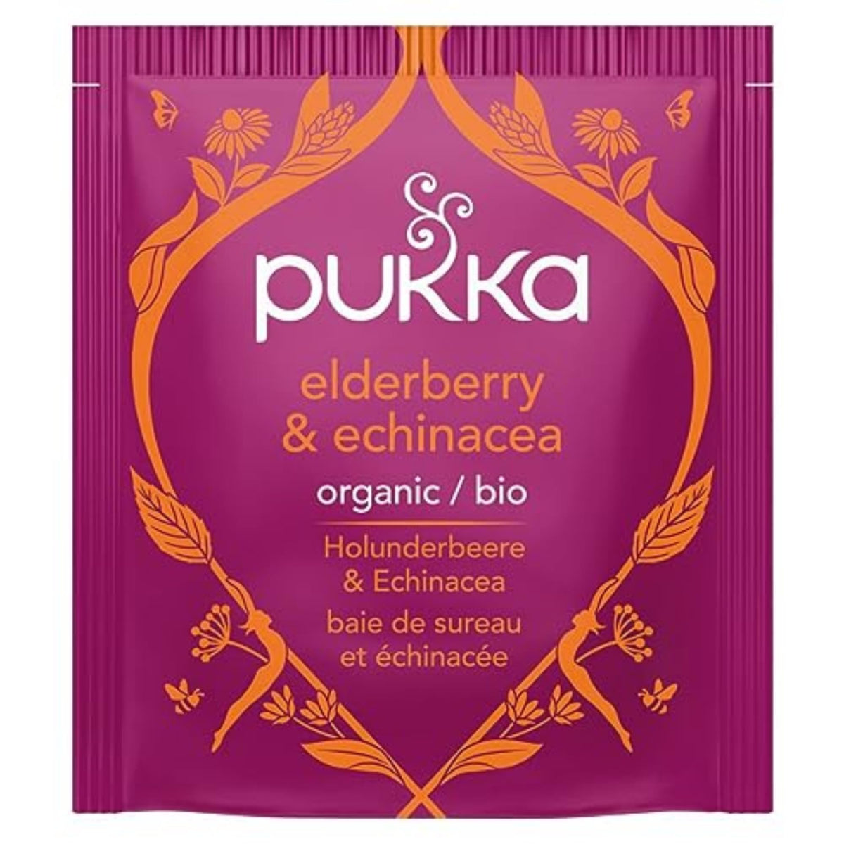 Close-up of the organic herbal blend with elderberry, echinacea, and spices.