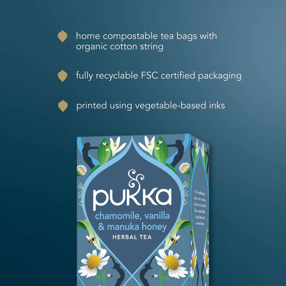 Organic packaging with FSC label highlights sustainable sourcing for daily tea.