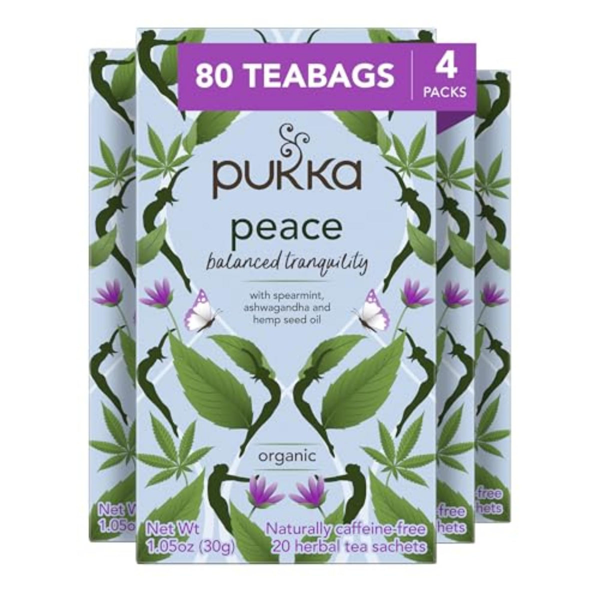 Pukka Peace tea bags in eco packaging for a caffeine-free calm moment