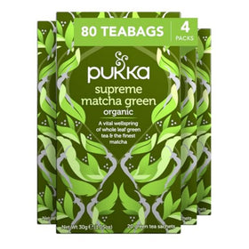 Pukka Supreme Matcha green tea bag ready for a caffeine-free morning boost.