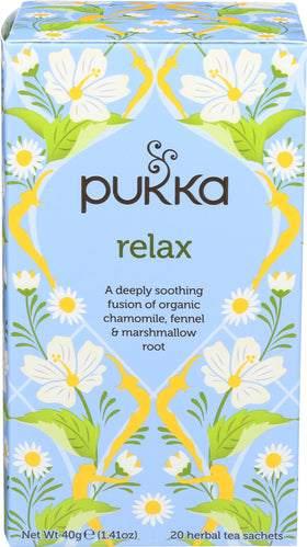 Pukka Herbal Relax Organic packaging ready for a calming evening ritual