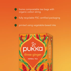 Close-up of Pukka Three Ginger organic herbs in the blend