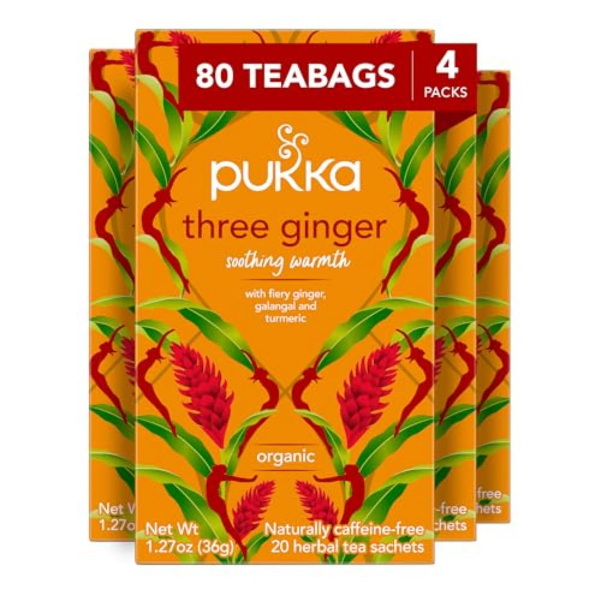 Pukka Three Ginger tea box four-pack, ideal after-meal ritual