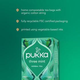 Pukka Three Mint tea bags tray-display signals convenient multi-pack value