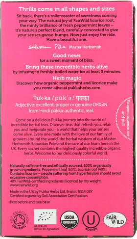 Pukka two-chamber tea bag releases full flavor in every brew.
