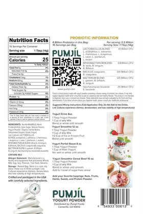 PUMJIL label highlights eight billion CFU across fourteen cultures for daily probiotic use.