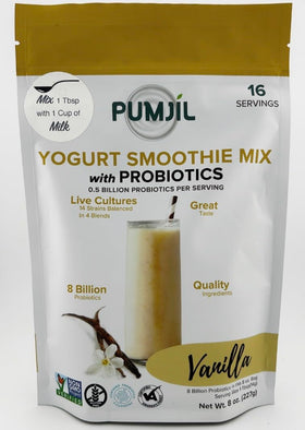 PUMJIL Vanilla Yogurt Smoothie Mix bag front with resealable closure for easy storage.