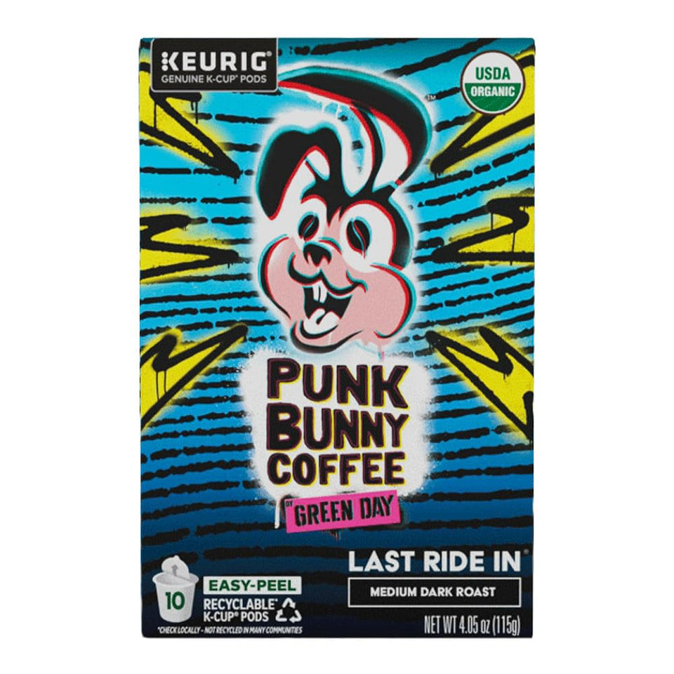 Punk Bunny Coffee Last Ride In pods in display pack for convenient daily brewing.
