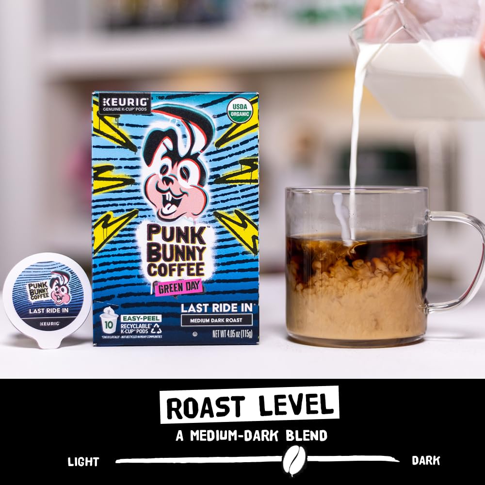 Punk Bunny Coffee medium-dark roast cup reveals caramel and citrus notes.