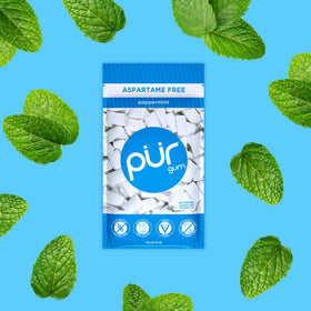 PUR Gum 100-percent xylitol ingredient panel emphasizes sugar-free sweetness.