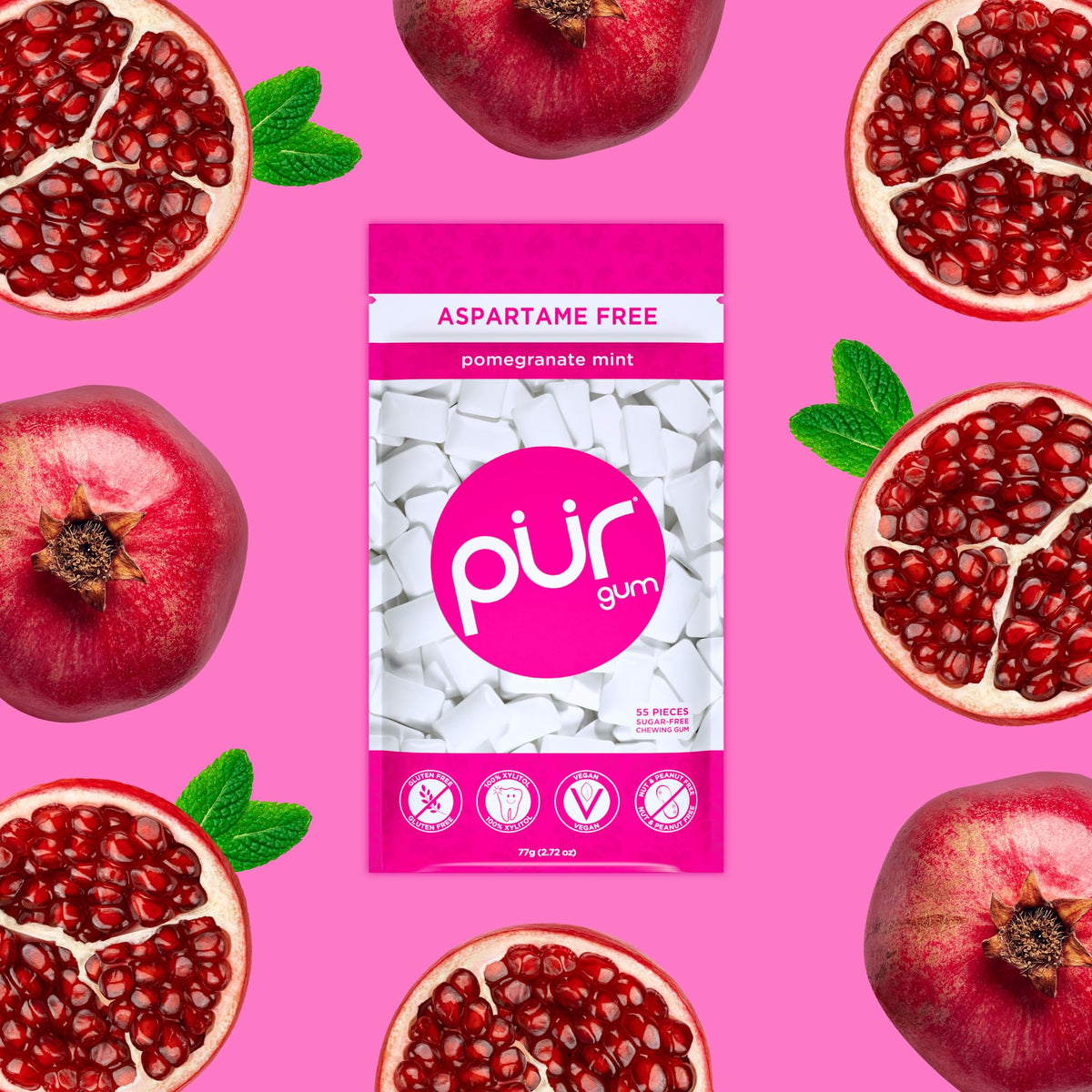 PUR Gum 55 pieces bag—convenient resealable pack for on-the-go freshness.