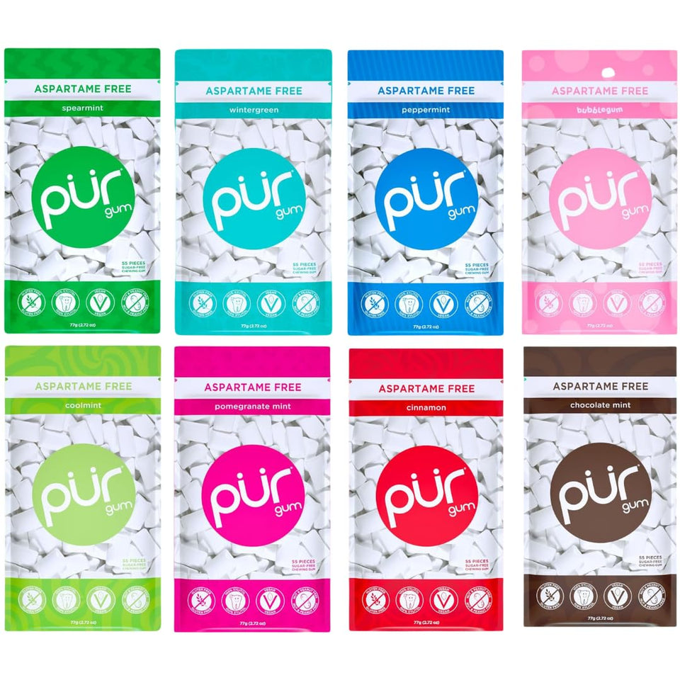 PUR Gum 8 Flavor Assortment pack for sugar-free, vegan chewing variety