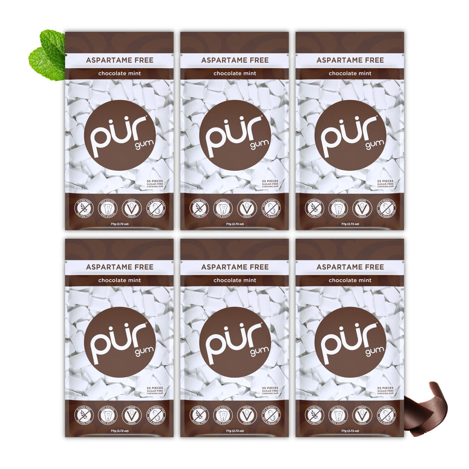 PUR Gum Chocolate Mint pack for on-the-go freshness.