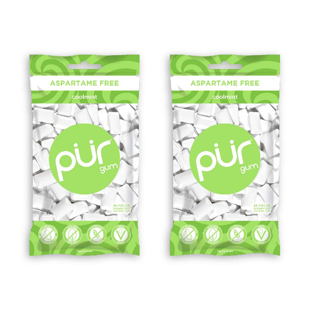 PUR Gum CoolMint pack front shows two resealable packs for sugar-free freshness