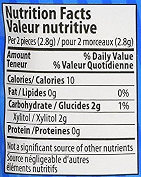 Pur Gum Peppermint gum pieces close-up highlighting natural flavors and xylitol sweetness