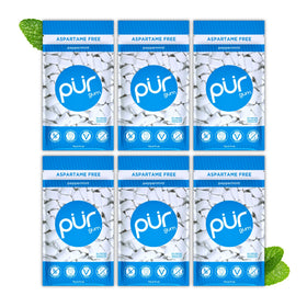 PUR Gum Peppermint 55 pieces in a six-pack for fresh breath