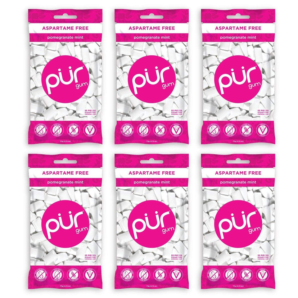 PUR Gum Pomegranate Mint 55-piece pack, sugar-free and fruity fresh breath