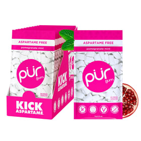PUR Gum Pomegranate Mint bag—fruity breath freshener with sugar-free xylitol.